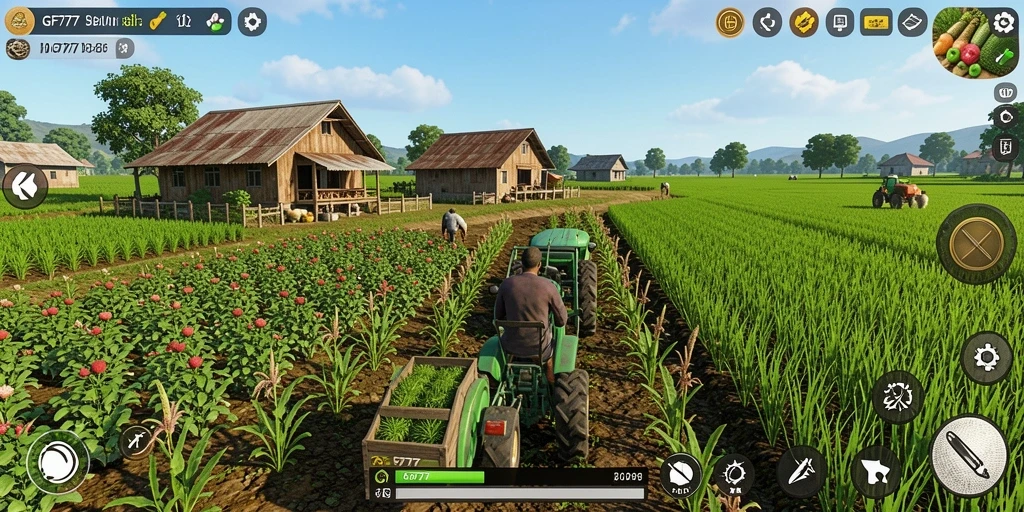 Screenshot gameplay GF777 menampilkan aktivitas bertani yang seru.