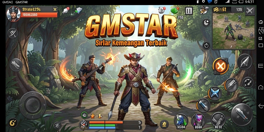 Tangkapan layar gameplay GMSTAR yang menunjukkan aksi strategi intens.