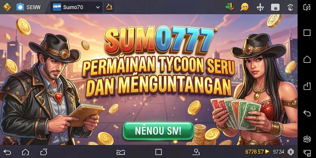 Screenshot utama dari gameplay SUMO777 menampilkan keseruan membangun bisnis Tycoon.